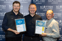 Scottish Craft Butchers Regional Meeting, Stepps…24.10.23
Scottish Craft Butchers Awards 2023, pictured from left, Jason Ward from sponsors John Scott Meats, John Hamilton from JB Hamilton Butchers who won a Silver in the Specialty Meat Pie Awards and a Gold in the Traditional Steak Pie Awards with Craig Cameron from sponsors Dalesman.
Picture by Graeme Hart.
Copyright Perthshire Picture Agency
Tel: 07990 594431