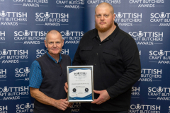 Scottish Craft Butchers Make It With Pork Championship 2024.
Dale Marshall (right) fromBryan Beveridge Quality Butchers pictured with his Silver Award alomgside Hugh Simpson from sponsors Dalziels
Picture by Graeme Hart.
Copyright Perthshire Picture Agency
Tel: 07990 594431