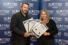 Scottish Craft Butchers Make It With Pork Championship 2024.
Wendy McKay from John Munro Ltd; pictured with her Gold and Silver Awards presented by sponsor Karl Watson from Daziels.
Picture by Graeme Hart.
Copyright Perthshire Picture Agency
Tel: 07990 594431