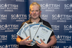 Scottish Craft Butchers Scottish Beef Slice Sausage Championship 2024 and Make It With Pork Championship 2024.
Fraser Collins of S Collins & Son pictured with his Gold and Silver Awards
Picture by Graeme Hart.
Copyright Perthshire Picture Agency
Tel: 07990 594431