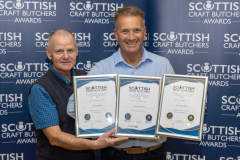 Scottish Craft Butchers Scottish Beef Slice Sausage Championship 2024 and Make It With Pork Championship 2024.
George Jarron (right) from Scott Brothers pictured with his Gold and Silver Awards pictured with Hugh Simpson from szonsors Dalziels
Picture by Graeme Hart.
Copyright Perthshire Picture Agency
Tel: 07990 594431