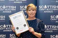 Scottish Craft Butchers Awards, Laichmoray Hotel, Elgin.   22.05.24
Karen Bissell from A&I Quality Butchers Culloden pictured with her Silver award in the Home Cured Bacon Product competition.
Picture by Graeme Hart.
Copyright Perthshire Picture Agency
Tel: 07990 594431