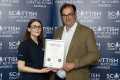 Scottish Craft Butchers Awards, Garfield House, Stepps...21.05.24
Heather Duke of sponsors Scobies Direct pictured with Nigel Ovens who was named West of Scotland Scottish Black Pudding Champion
Picture by Graeme Hart.
Copyright Perthshire Picture Agency
Tel: 07990 594431