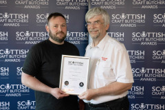 Scottish Craft Butchers Awards, Carfraemill, Lauder....20.05.24
Home Cured Bacon Product 2024, Silver Award winner Kieran Steele (left) of Mathiesons pictured with Ian McVicar from sponsors Scotweigh
Picture by Graeme Hart.
Copyright Perthshire Picture Agency
Tel: 07990 594431